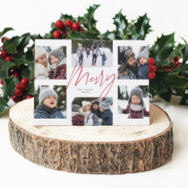 Tarjeta Festiva Guión rojo alegre moderno 6 collage de Navidades f