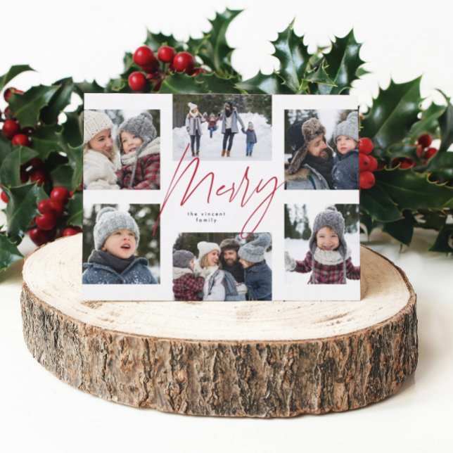 Tarjeta Festiva Guión rojo alegre moderno 6 collage de Navidades f (Subido por el creador)