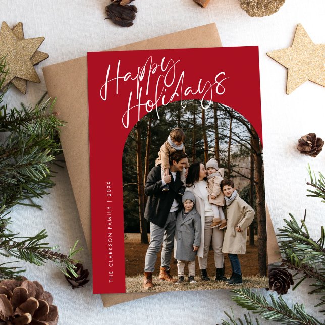 Tarjeta Festiva Guión Rojo Moderno Feliz Festividad Arch 2 Foto (Subido por el creador)