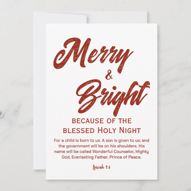 Tarjeta Festiva Guión rojo para Navidades merry y brillantes (Anverso)