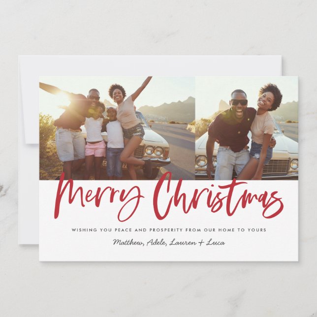 Tarjeta Festiva Guión rojo y blanco alegre foto múltiple de Navida (Anverso)