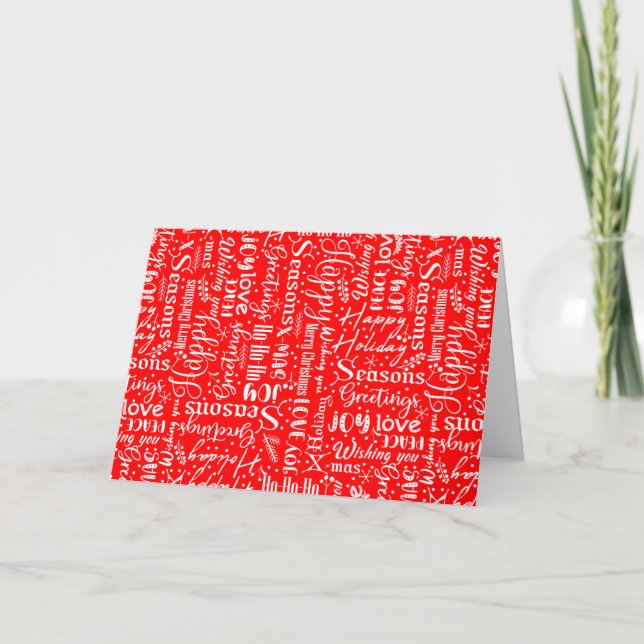 Tarjeta Festiva Guión rojo y blanco moderno personalizar W/Navidad (Anverso)