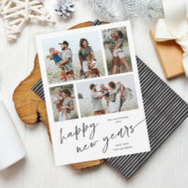 Tarjeta Festiva Guión simple de Collage de fotos Feliz Año Nuevo