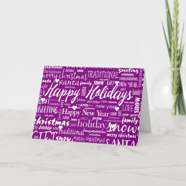 Tarjeta Festiva Guión único Purple Moderno para Navidades capricho (Anverso)