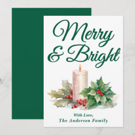Tarjeta Festiva Guión verde manuscrito merry y brillante