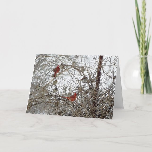 Tarjeta Festiva Guirnalda cardinal roja (Anverso)