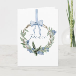 Tarjeta Festiva Guirnalda de acebo azul de acuarela de invierno