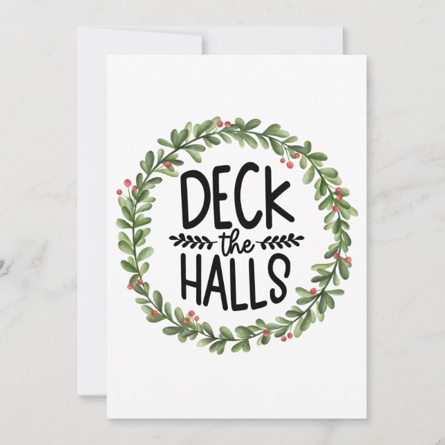 Tarjeta Festiva Guirnalda de acuarela Deck the Halls (Anverso)