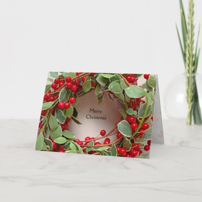 Tarjeta Festiva Guirnalda de bayas y vegetación (Anverso)