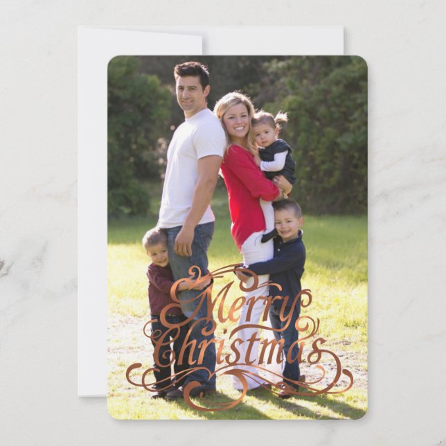 Tarjeta Festiva Guirnalda de cerezo de cobre y escritura navideña  (Anverso)