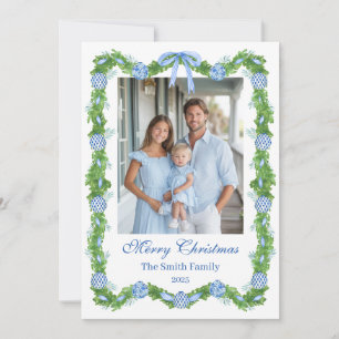 Tarjeta Festiva Guirnalda de Chinoiserie Azul y Blanco Grandmillen