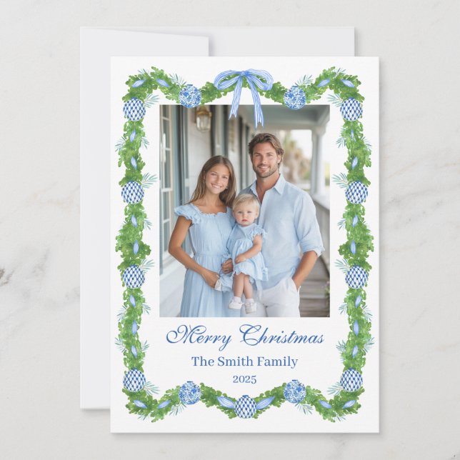 Tarjeta Festiva Guirnalda de chinoiserie azul y blanco Grandmillen (Anverso)