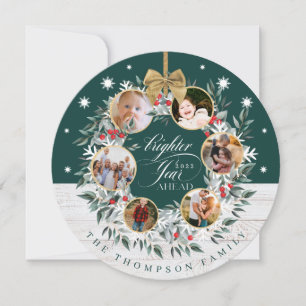 Tarjeta Festiva Guirnalda de colaje de fotos de copo de nieve verd