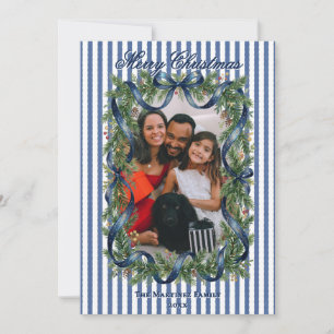 Tarjeta Festiva Guirnalda de corona de abeto de franja azul Foto N
