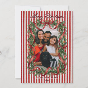 Tarjeta Festiva Guirnalda de corona de abeto de raya roja Foto de 
