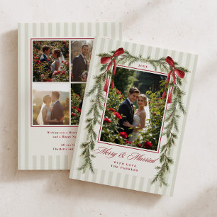 Tarjeta Festiva Guirnalda de lazo rojo perenne Foto de casados ale