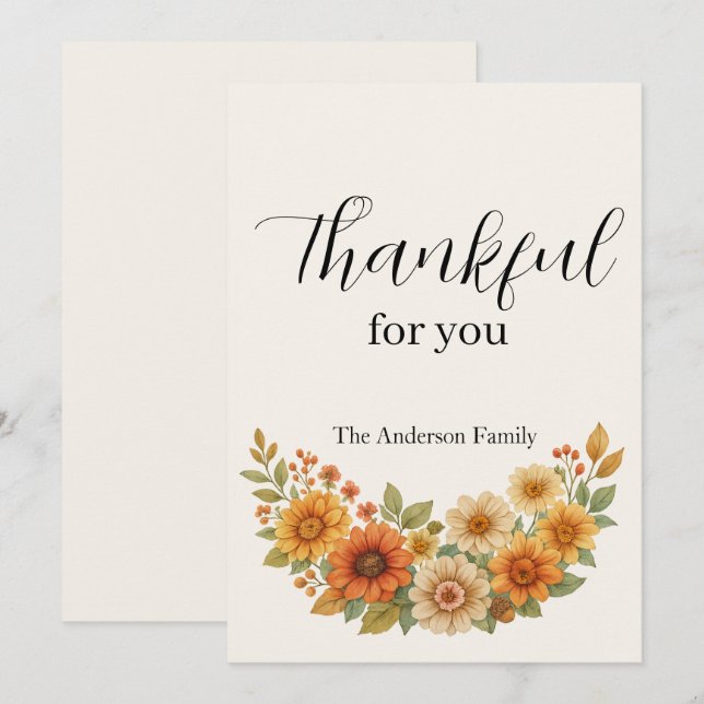 Tarjeta Festiva Guirnalda de Otoño - Acción de Gracias Floral de C (Anverso / Reverso)