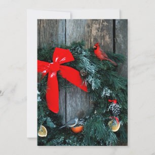 Tarjeta Festiva Guirnalda de vacaciones con aves de invierno