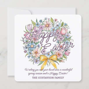Tarjeta Festiva Guirnalda Floral Colorida Rústica Con Lazo Amarill