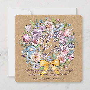 Tarjeta Festiva Guirnalda Floral Colorida Rústica Con Lazo Amarill