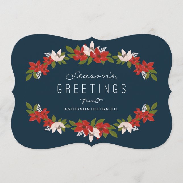 Tarjeta Festiva Guirnalda Floral Corporativa de Vacaciones (Anverso)