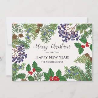 Tarjeta Festiva Guirnalda floral de bayas vintage
