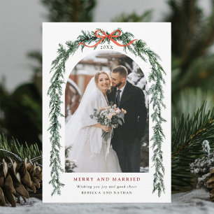 Tarjeta Festiva Guirnalda Perenne Feliz y Casada Foto de recién ca