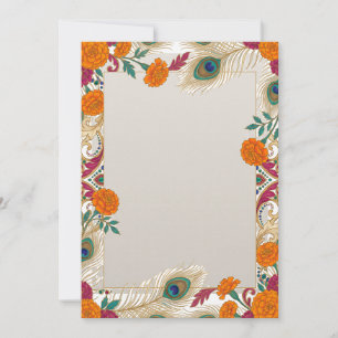 Tarjeta Festiva Guirnaldas de Marigold y Plumas de Pavo Real Fotog