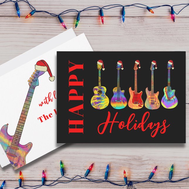 Tarjeta Festiva Guitar Happy Holidays Colorous (Cool guitar happy holidays personalized Christmas greeting card )
