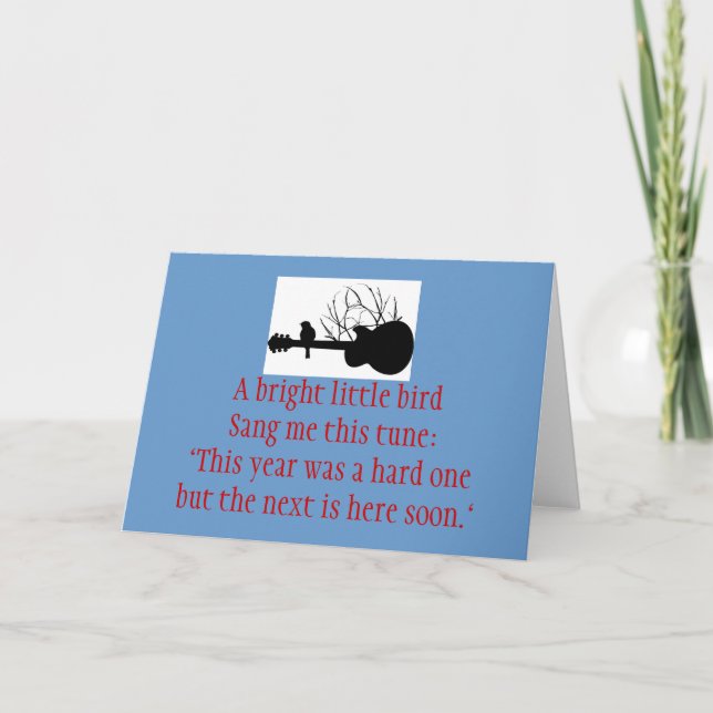 Tarjeta Festiva guitarra, birdSang brillante de A pequeño yo este (Anverso)