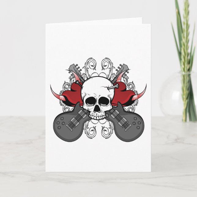 Tarjeta Festiva Guitarra de Heart Skull (Anverso)