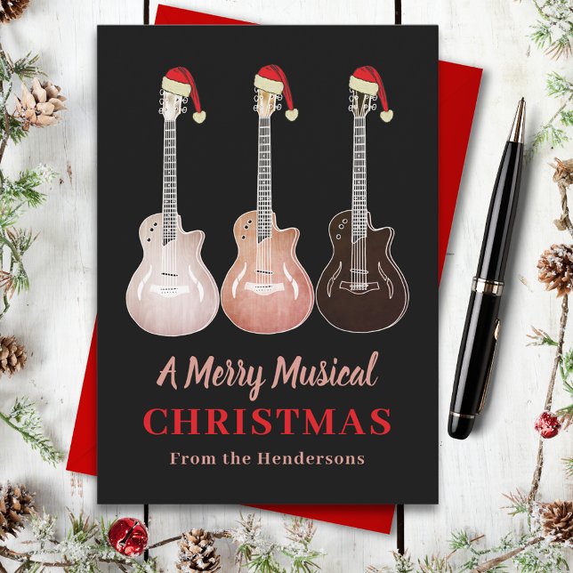 Tarjeta Festiva Guitarra Navidades Merry Music Personalizado (Christmas guitar custom holiday greetings card)