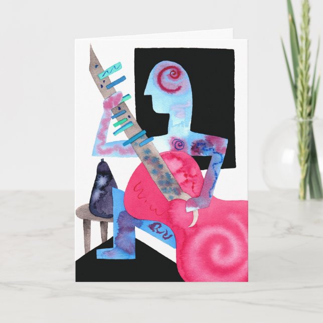 Tarjeta Festiva "guitarrista con la berenjena " (Anverso)