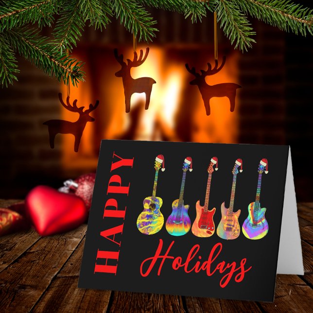 Tarjeta Festiva Guitars Felices Fiestas de los navidades (Music themed Happy holidays Christmas guitars personalized holiday greetings card)