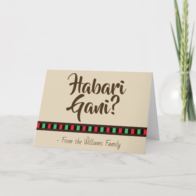 Tarjeta Festiva Habari Gani - Kwanzaa Holiday Brown Tan (Anverso)