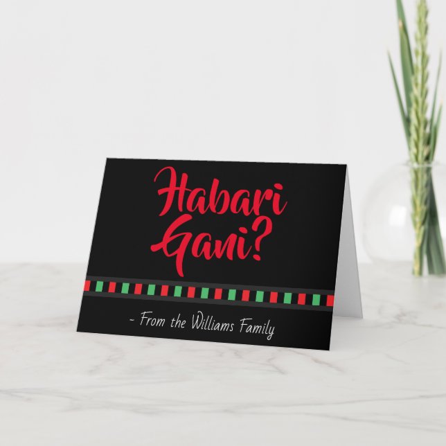 Tarjeta Festiva Habari Gani Red Black Green Kwanzaa (Anverso)