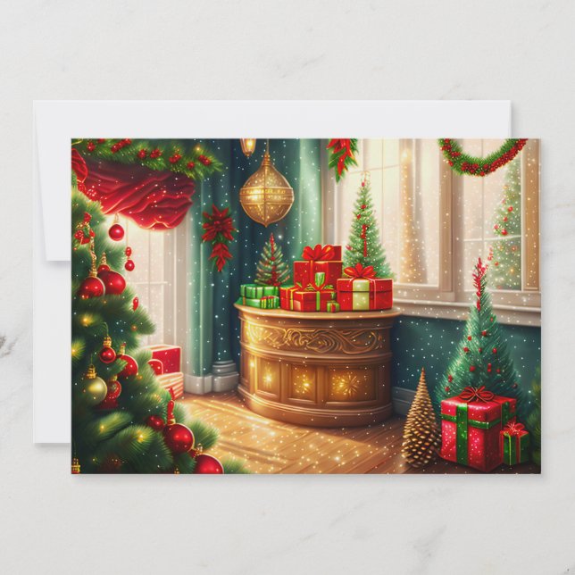Tarjeta Festiva Habitación decorada con festivales, Navidades trad (Anverso)