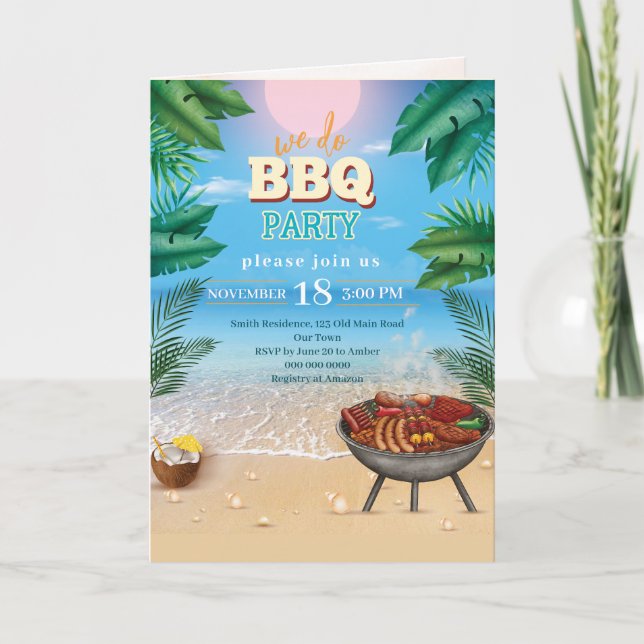 Tarjeta Festiva Hacemos Beach Party Invitation Beach BBQ Summer (Anverso)
