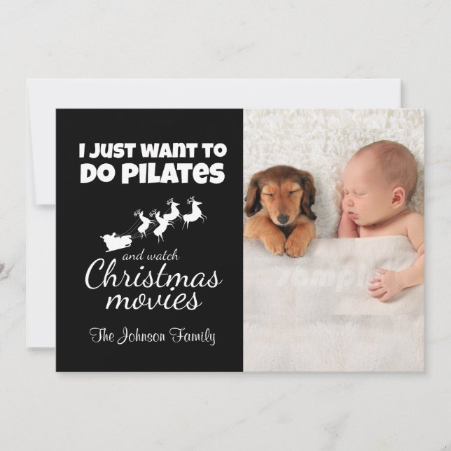 Tarjeta Festiva Hacer películas de pilates y Navidades (Anverso)