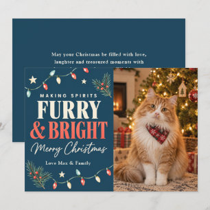 Tarjeta Festiva Haciendo Espíritus Peludos y Brillantes Gato Navid