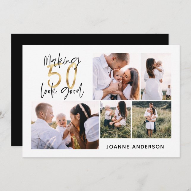 Tarjeta Festiva Haciendo que 50 parezca buena foto de cumpleaños m (Anverso / Reverso)