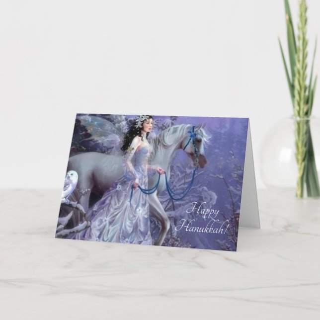 Tarjeta Festiva hada de invierno con caballo (Anverso)