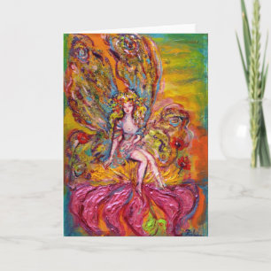 Tarjeta Festiva HADA DE LAS FLORES EN EL IRIS ROSA fantasía