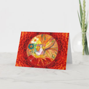Tarjeta Festiva HADA DE LAS FLORES Fantasía Roja Amarilla