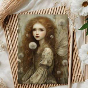 Tarjeta Festiva Hada del Diente de León Bosque Fantasía Arte Acuar