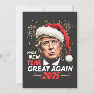 Tarjeta Festiva Hagamos el Año Nuevo Grande Otra Vez 2025 Trump No