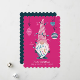 Tarjeta Festiva Hagamos que las luces de los Navidades de Gnome br