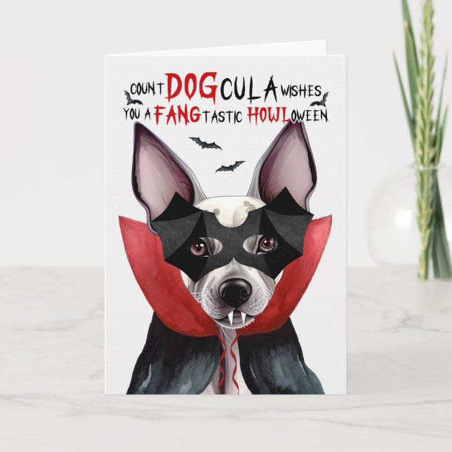Tarjeta Festiva Hairless Terrier Funny Count DOGcula Halloween (Anverso)