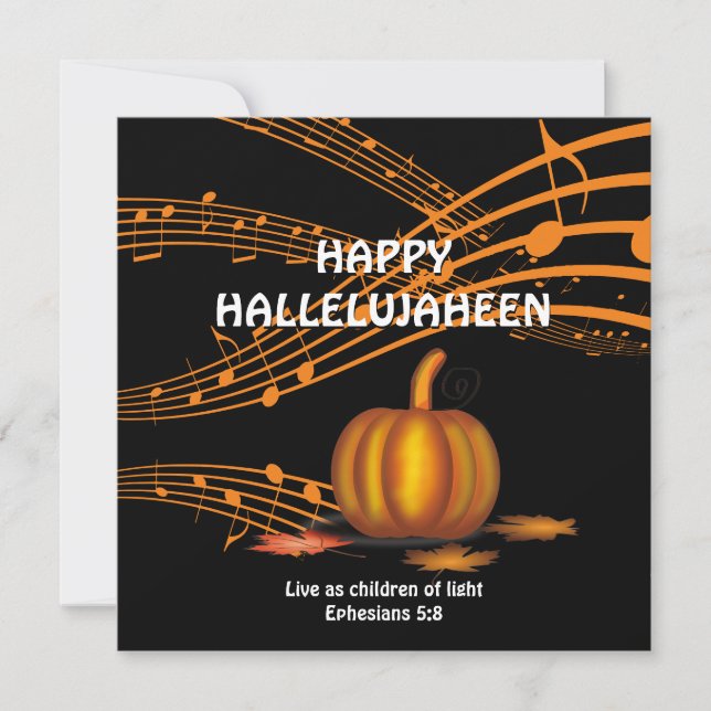 Tarjeta Festiva HALLELUJAHEEN | Calabaza | Halloween cristiano (Anverso)