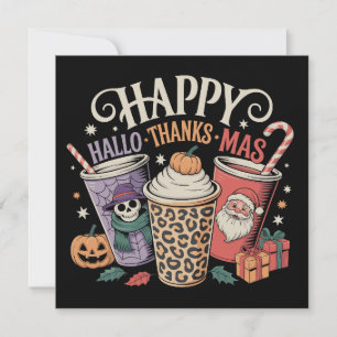 Tarjeta Festiva Hallothanksmas Halloween Día de Acción de Gracias 